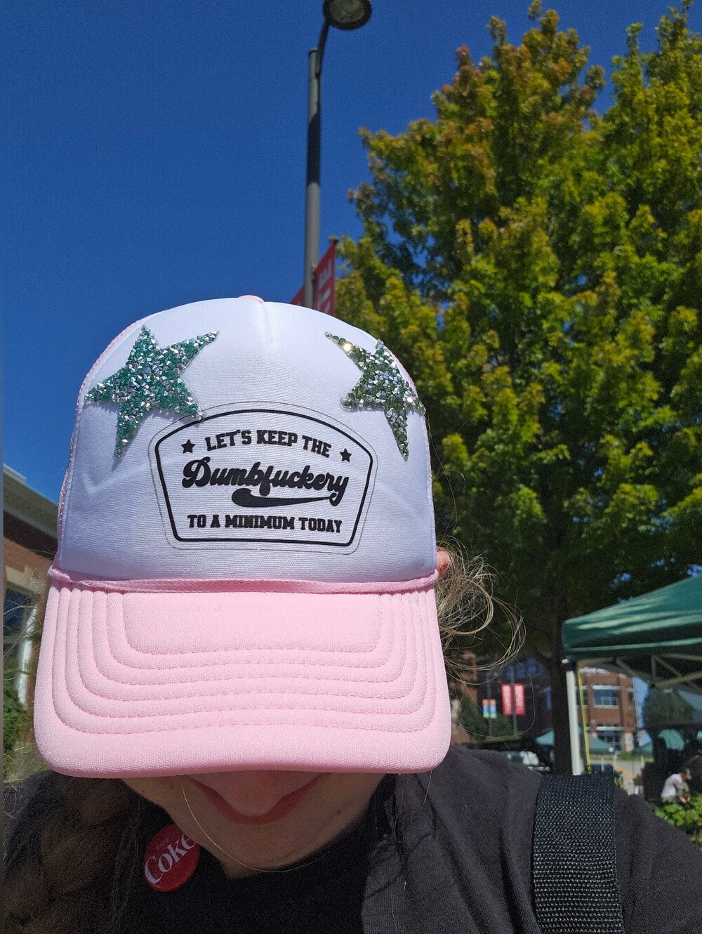 Pink and White Sequin Star Trucker Hat - Let's Keep the Dumbfuckery
